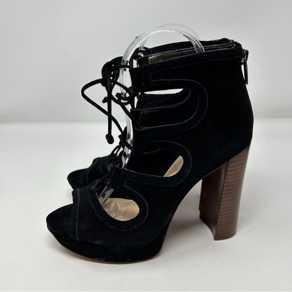 Vince Camuto Kamaye Black Suede Lace Up Platform Heeled Sandals Size 7 - Picture 6 of 12